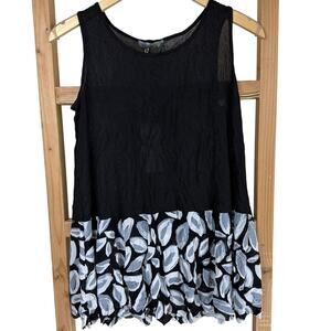NWT Chalet Sophia Black White Floral Leaf Crinkle Tank Top XS USA